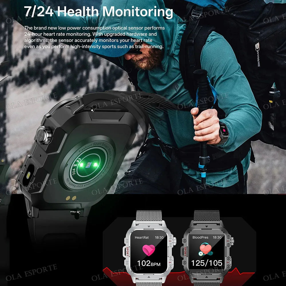 Military Outdoor Smart Watch Men’s GPS Tracking Flashlight Bluetooth Call 2.01" AMOLED Screen 5ATM Waterproof Sports Smartwatch