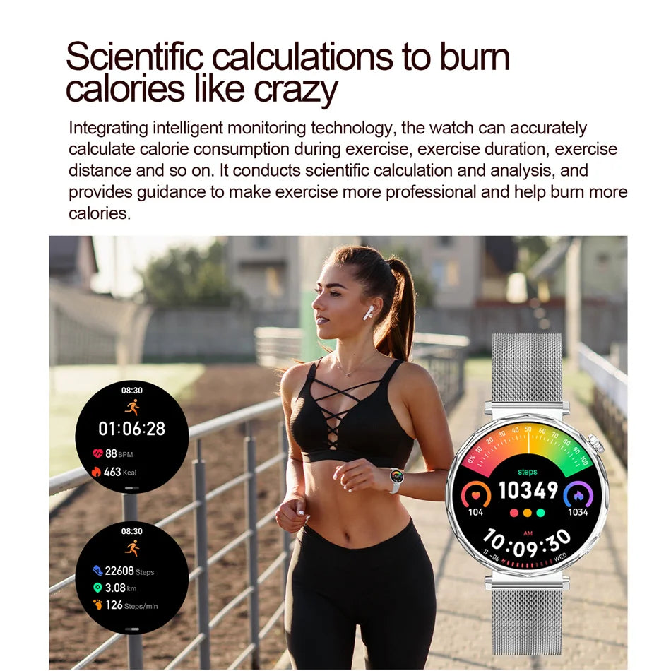 Bluetooth Call Smartwatches Ladies AMOLED HD Screen Heart Rate Monitor Bluetooth Call IP68 Waterproof Smart Watch 2025 New