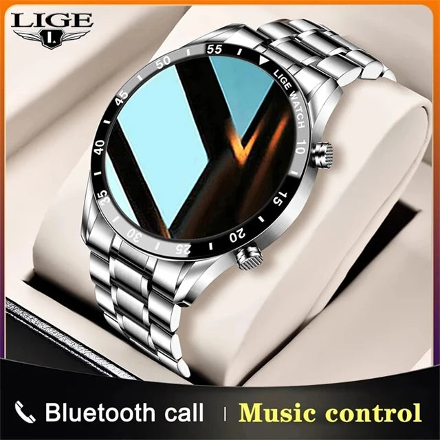 LIGE New Bluetooth Call Smart Watch Men Heart Rate Monitor Luxury Steel Sport Fitness Smartwatch IP67 Waterproof For Android iOS