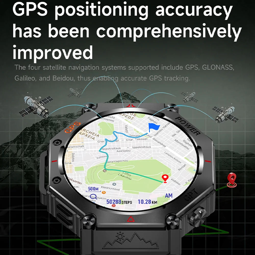 2026 NEW Military Outdoor GPS Sports Smart Watch Men 1.39" 5ATM Waterproof 530mAh ChatGPT AI Assistant Compass Smartwatch