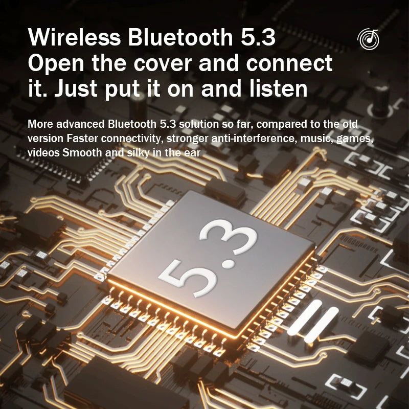 TWS Wireless Bluetooth 5.3 Earphone With Noise canceling LED Power Display Sport Earbuds Casein-Ear Music Clip on Earpods
