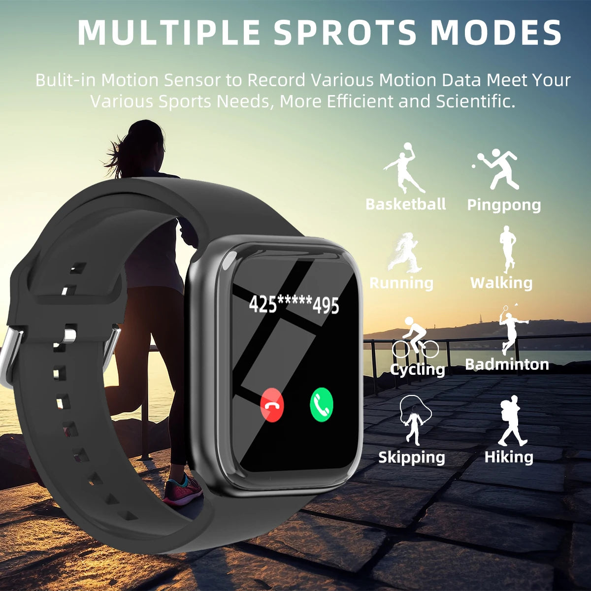Fashion Sports Smart Watch  Men & Women 1.83in Full Touch Screen Fitness Tracker  Watch