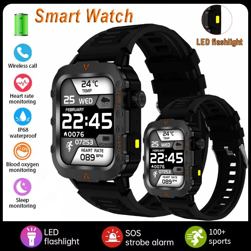 2026 New Military Smart Watch Men IP67 3ATM Waterproof Outdoor Sports Fitness GPS Tracker Health Monitor BT Call Smartwatch LS