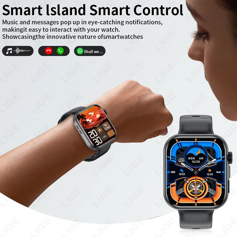 LIGE New Bluetooth Call 1.83" AMOLED Smart Watch For Android IOS Dynamic Island Men Women Sports Fitness Blood Oxygen Smartwatch