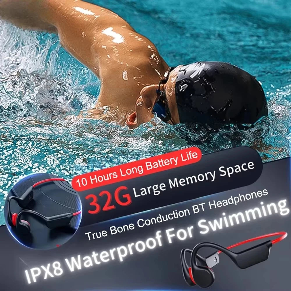 Bone Conduction Headphones IPX8 Waterproof MP3 32GB Bluetooth 5.4 Sports Headphones with Mic for Swimming Running 2026 New