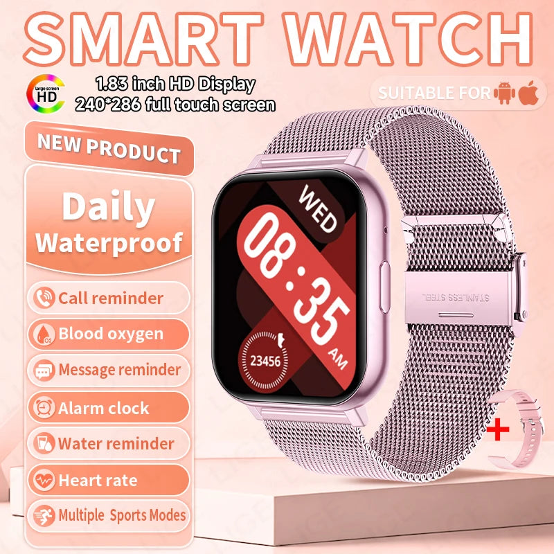 LIGE Digital Watches Women Smart Watch Men 1.83" Full Touch Screen Fitness Tracker Bluetooth Call Smartwatches for Android iOS