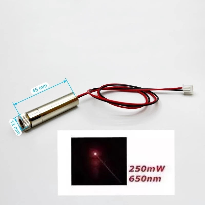 250mw high-power laser module 650nm adjustable focal length 12mm red laser DIY engraving  with XH2.54 terminal connector