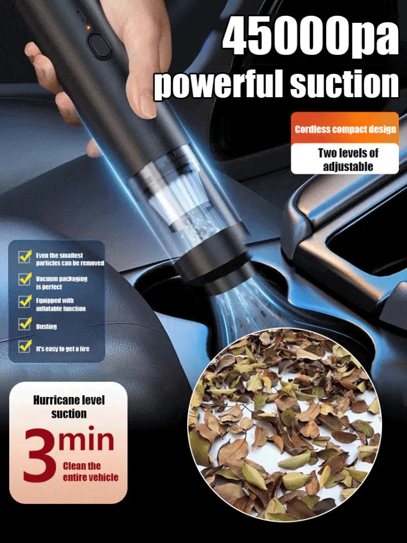Mini Portable Car Vacuum Cleaner, Type-C Rechargeable Wireless Blower & Suction, Multifunctional, Ideal for Car