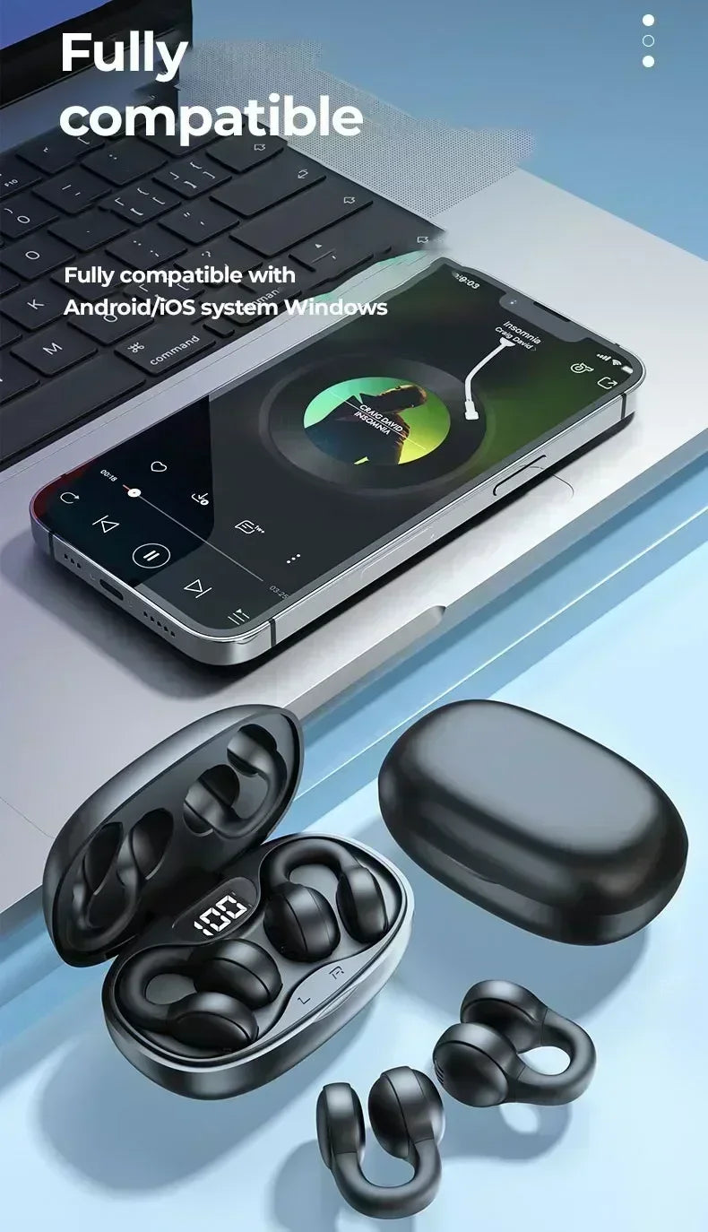 Wireless Earphone Noise Reduction Bluetooth LDE Power Display Earbuds in-Ear Headsets with Mic Touch Control for Phone