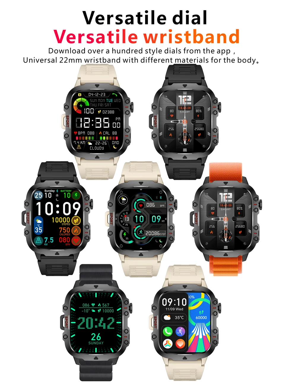 LIGE Military Smart Watch Men Outdoor Sports 3ATM Waterproof  Blood Oxygen Bluetooth Call Watches Men Smartwatch For Android New