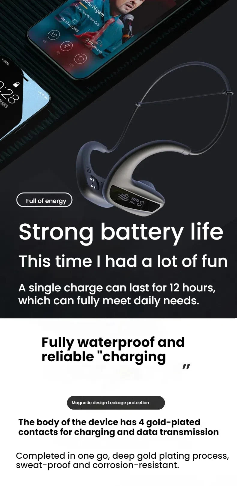 Waterproof Bluetooth IPX8 Bone Conduction Headphones Wireless Sports Earphones with 32GB Storage for Running, Diving, Swimming