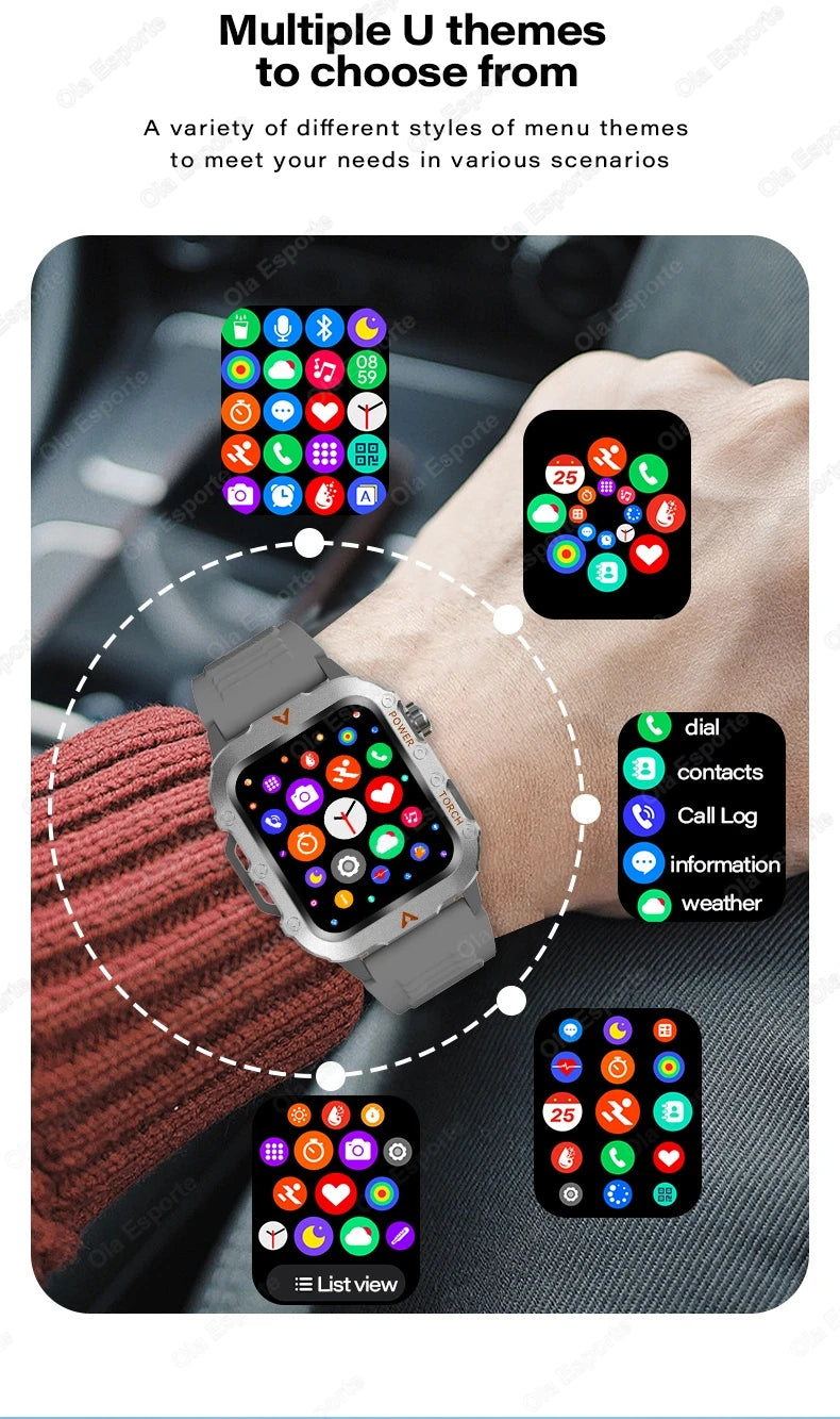 2026 New Military Smart Watch Men IP67 3ATM Waterproof Outdoor Sports Fitness GPS Tracker Health Monitor BT Call Smartwatch LS