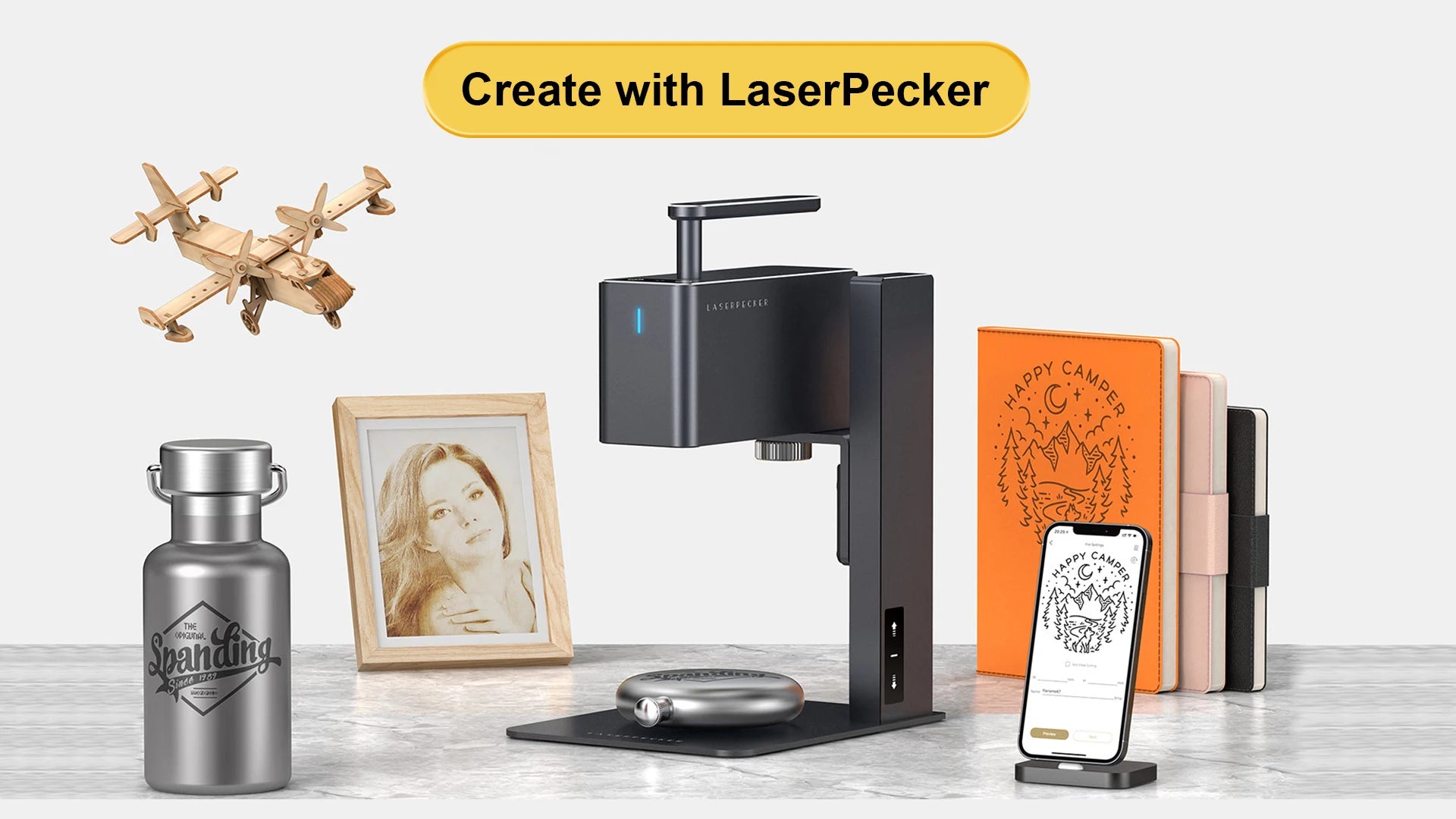 LaserPecker Laser Engraver Portable Easy to Use Fast Engraving Speed Multi Material Laser Engraving Machine With 2k 5W LP2 Pro