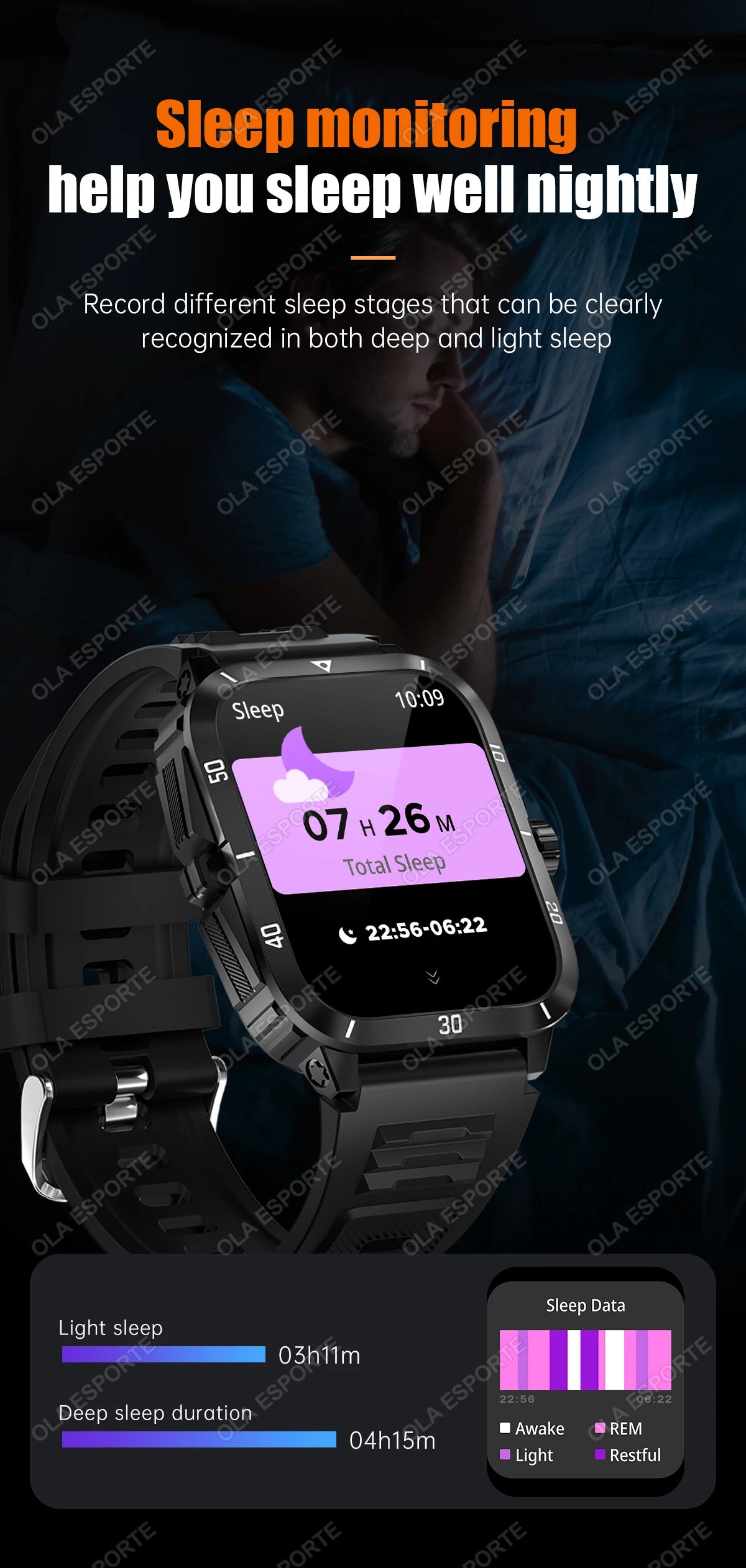 Smart Watch 3ATM Waterproof 1.96" IPS Screen Military KT71 Men 100+ Sport Mode Heart Rate Blood Pressure Bluetooth Call