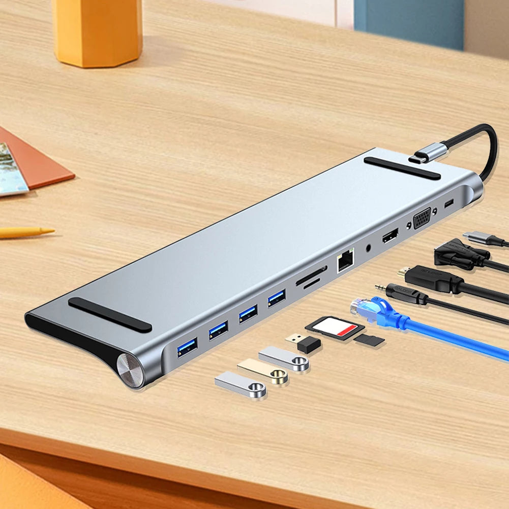 11 in 1 USB C Docking Station 100W PD SD/TF Audio Type C Hub 1* USB 3.0 3*USB2.0 for MacBook Pro/Air Dell HP Surface Lenovo ASUS