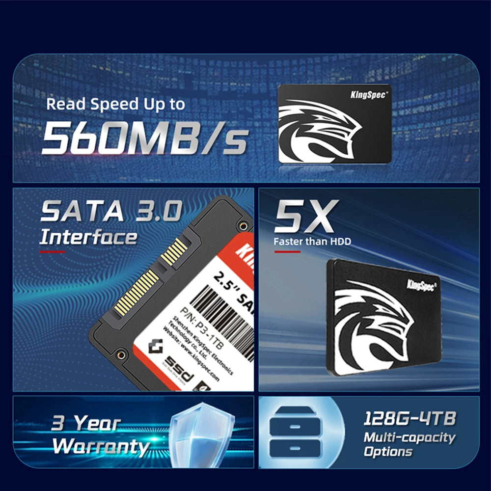 KingSpec SSD 2.5'' SATA3 256GB 64GB 128GB Hdd 512GB 1TB 2TB SSD Internal Disk Solid State Drive Hd for Laptop Desktop PC