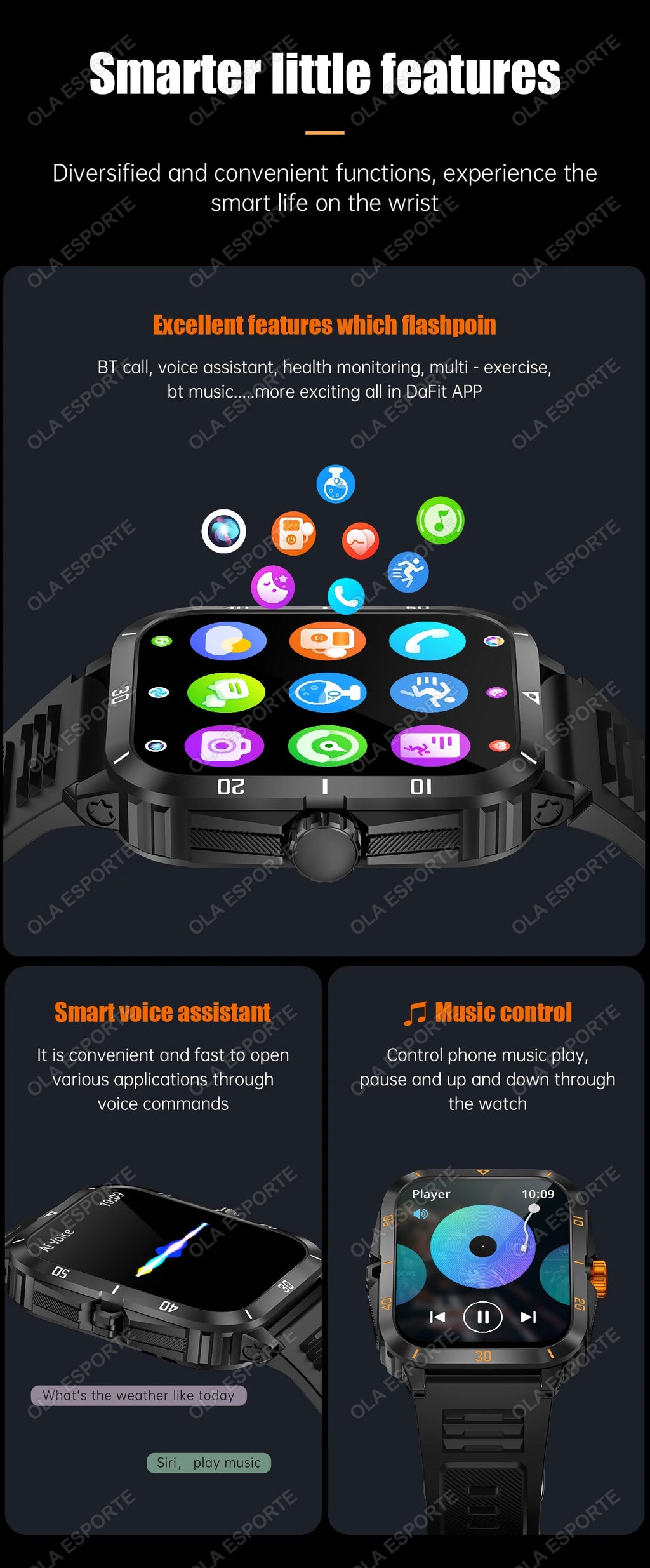 Smart Watch 3ATM Waterproof 1.96" IPS Screen Military KT71 Men 100+ Sport Mode Heart Rate Blood Pressure Bluetooth Call
