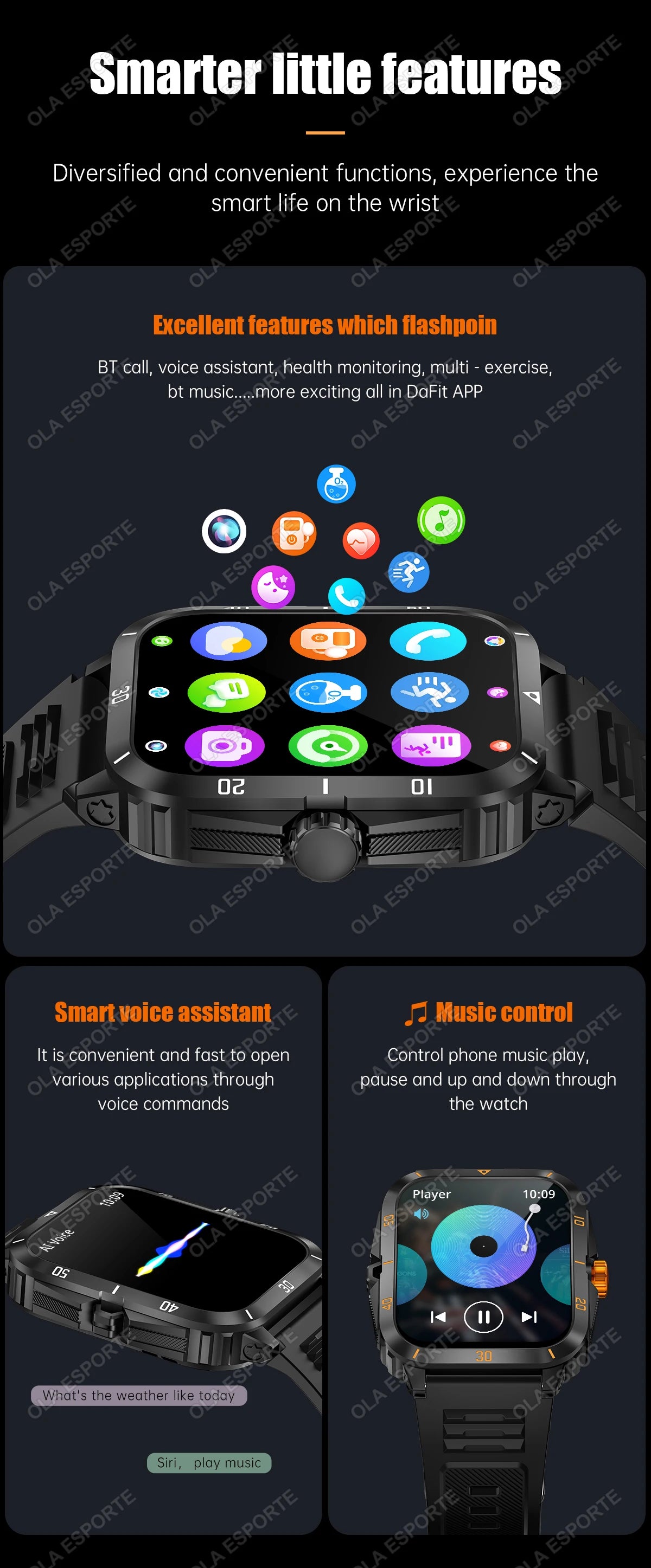 Smart Watch 3ATM Waterproof 1.96" IPS Screen Military KT71 Men 100+ Sport Mode Heart Rate Blood Pressure Bluetooth Call