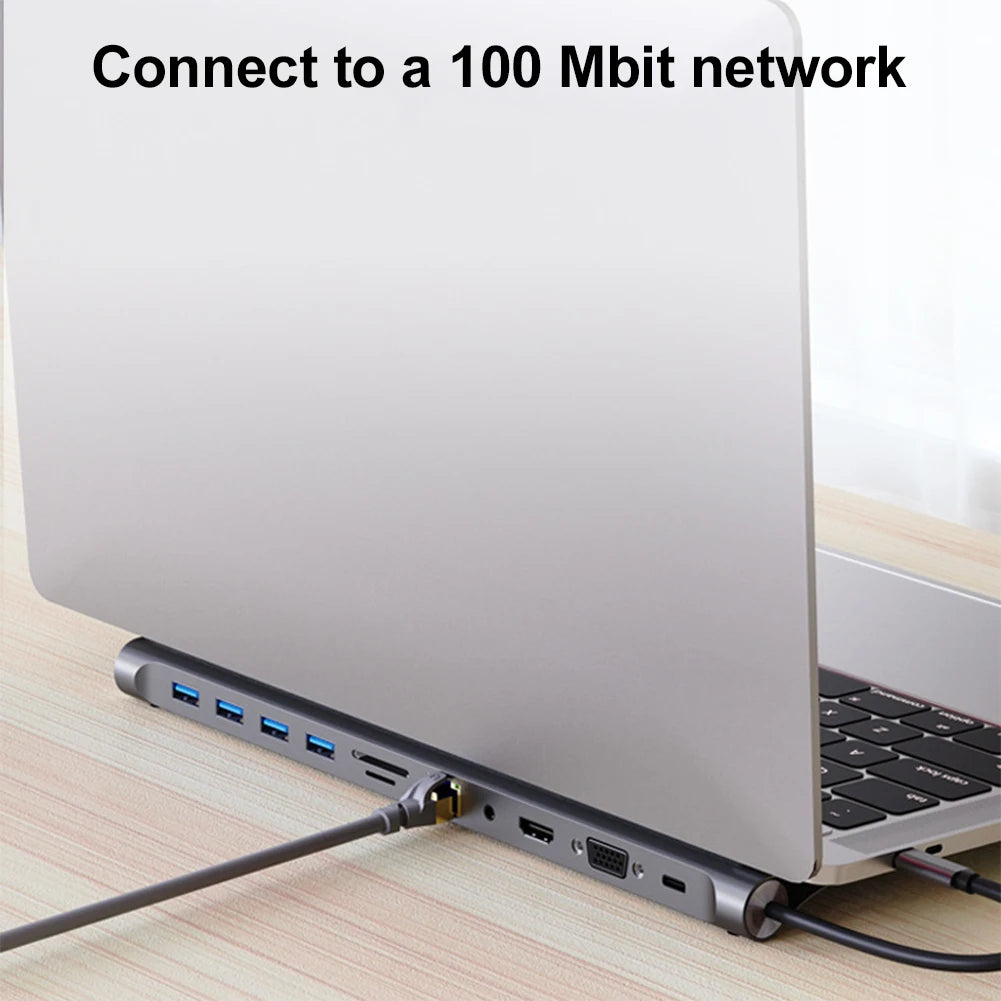 11 in 1 USB C Docking Station 100W PD SD/TF Audio Type C Hub 1* USB 3.0 3*USB2.0 for MacBook Pro/Air Dell HP Surface Lenovo ASUS