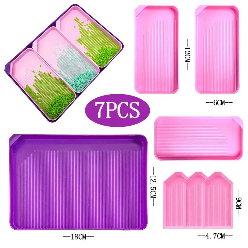 HOMFUN 7 pcs 7 in 1Diamond Painting Tray Mat Kits Large Capacity Drill Plate Embroidery Accessories Tools Beading Mosaic Plates