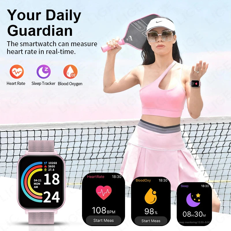 LIGE 1.83" HD Screen Smartwatch Fitness Health Monitor 2026 New Bluetooth Call Waterproof Call Reminder Smart Watch Men Women