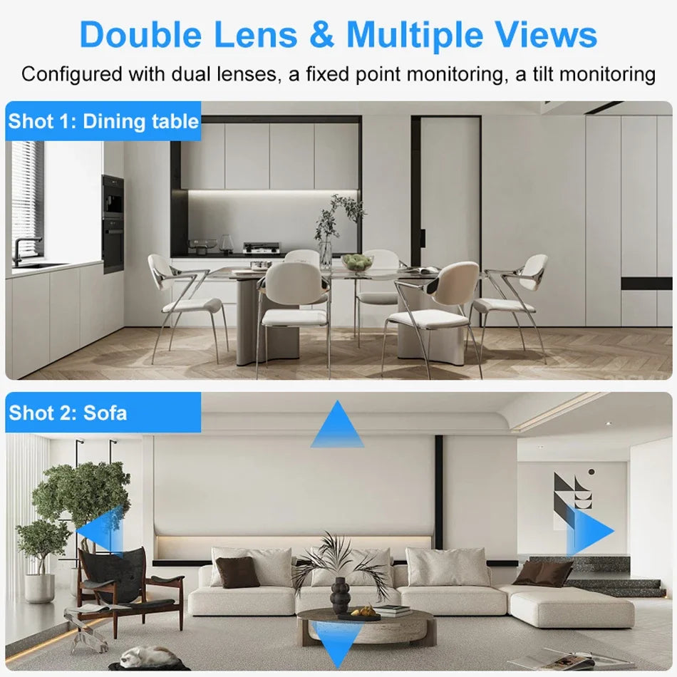 6MP iCsee WiFi IP Camera Dual Lens Dual Screen PTZ Auto Tracking Home Security Camera Baby Monitor CCTV Video Surveillance Cam
