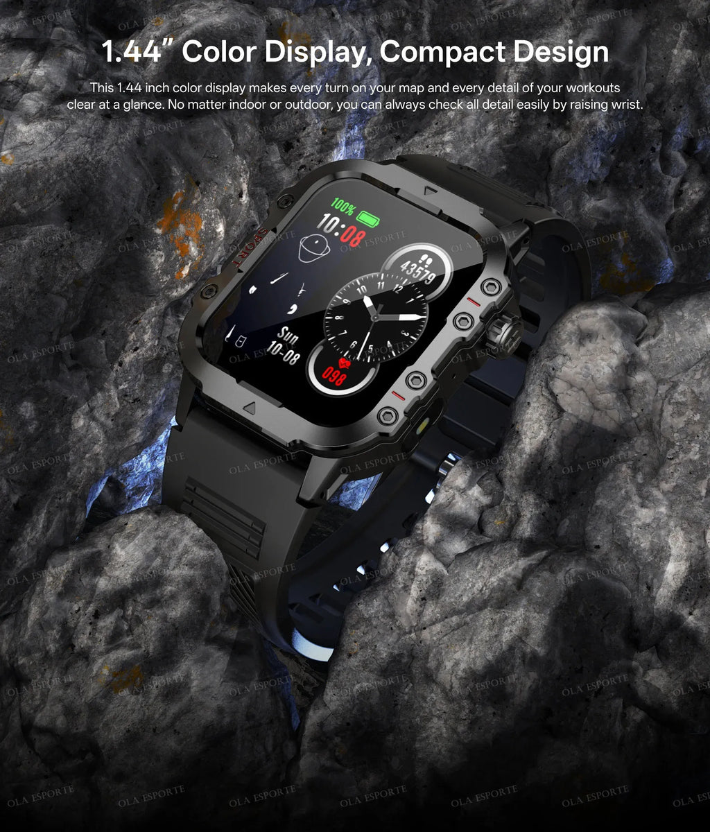 Military Outdoor Smart Watch Men’s GPS Tracking Flashlight Bluetooth Call 2.01" AMOLED Screen 5ATM Waterproof Sports Smartwatch