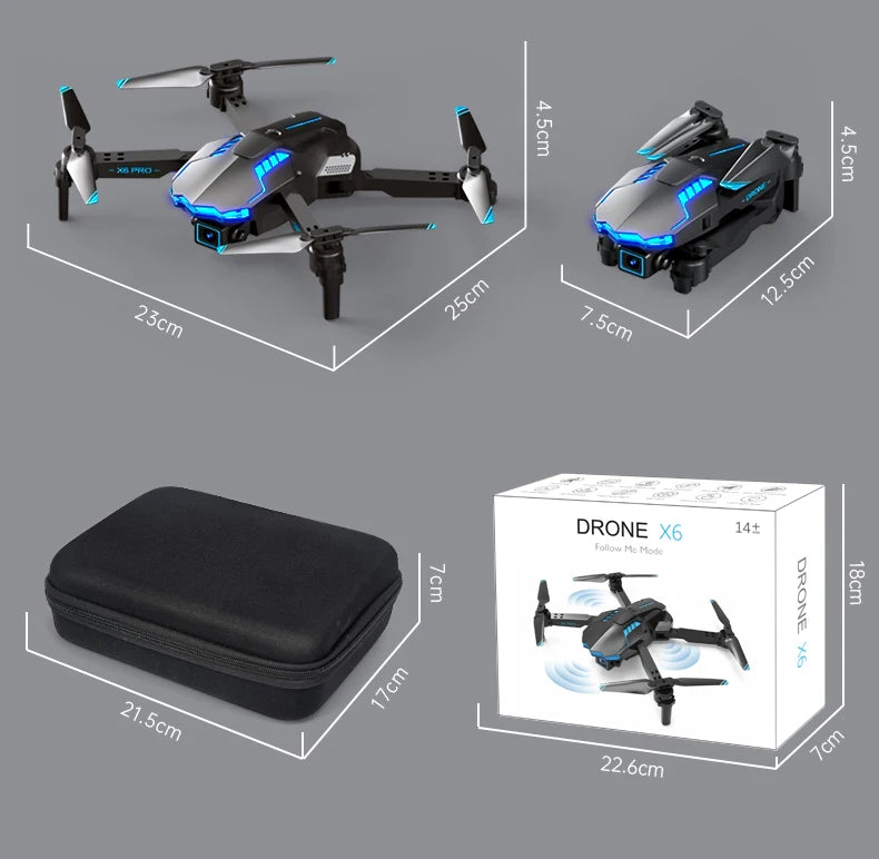 X6Pro Mini Drone 4K Professional HD Camera with Large Screen 2.4G WIFI FPV Dron Brushless Optical Flow Hover Folding Quadcopter