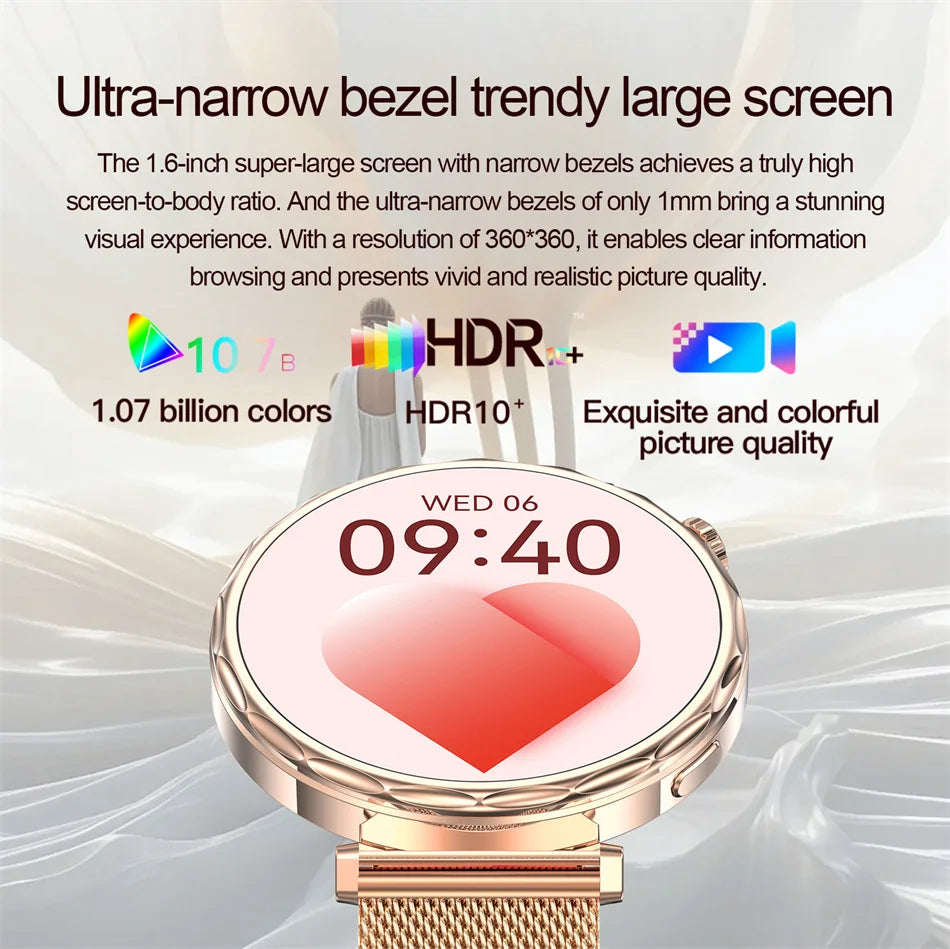 Bluetooth Call Smartwatches Ladies AMOLED HD Screen Heart Rate Monitor Bluetooth Call IP68 Waterproof Smart Watch 2025 New