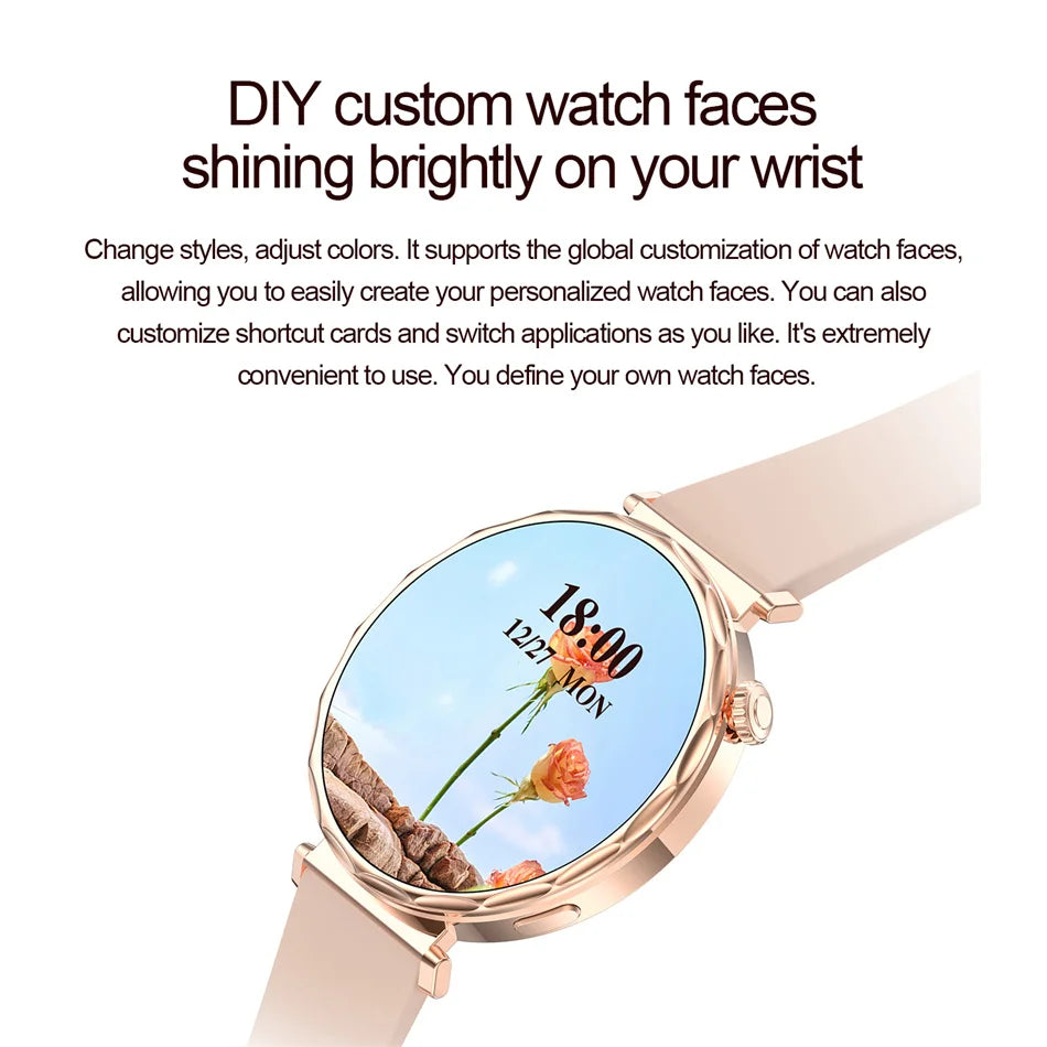 Bluetooth Call Smartwatches Ladies AMOLED HD Screen Heart Rate Monitor Bluetooth Call IP68 Waterproof Smart Watch 2025 New