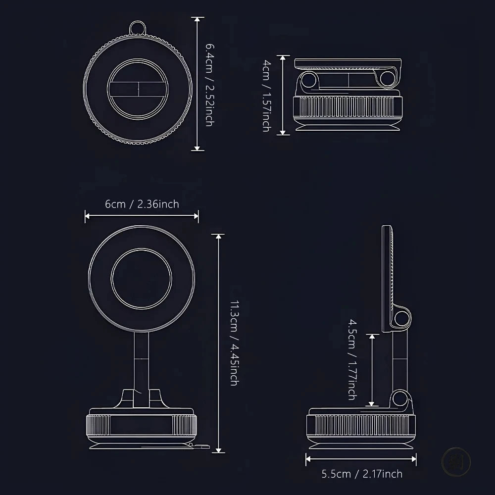 Strong Magnetic Car Phone Holder Foldable Design 360° Adjustable Vacuum Mount for Car/Desk/Bathroom/Universal Use