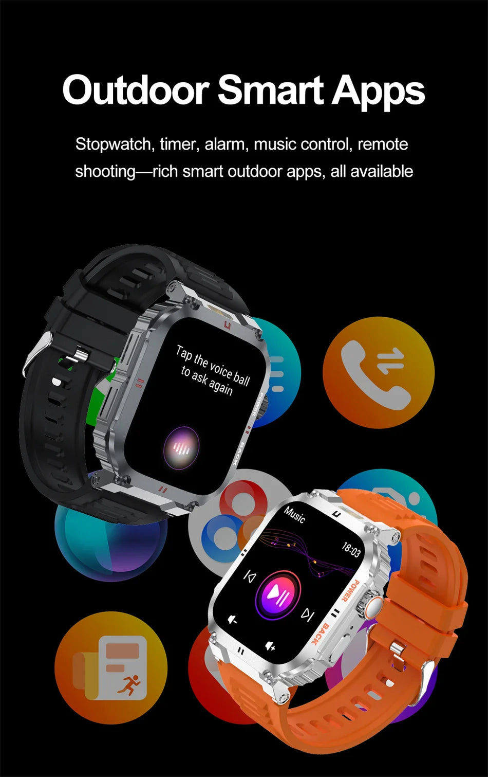 Outdoor Military Smartwatch Men GPS Sports Android iOS 1.91-inch Touch Screen Bluetooth Call Waterproof Smart Watch Android IOS