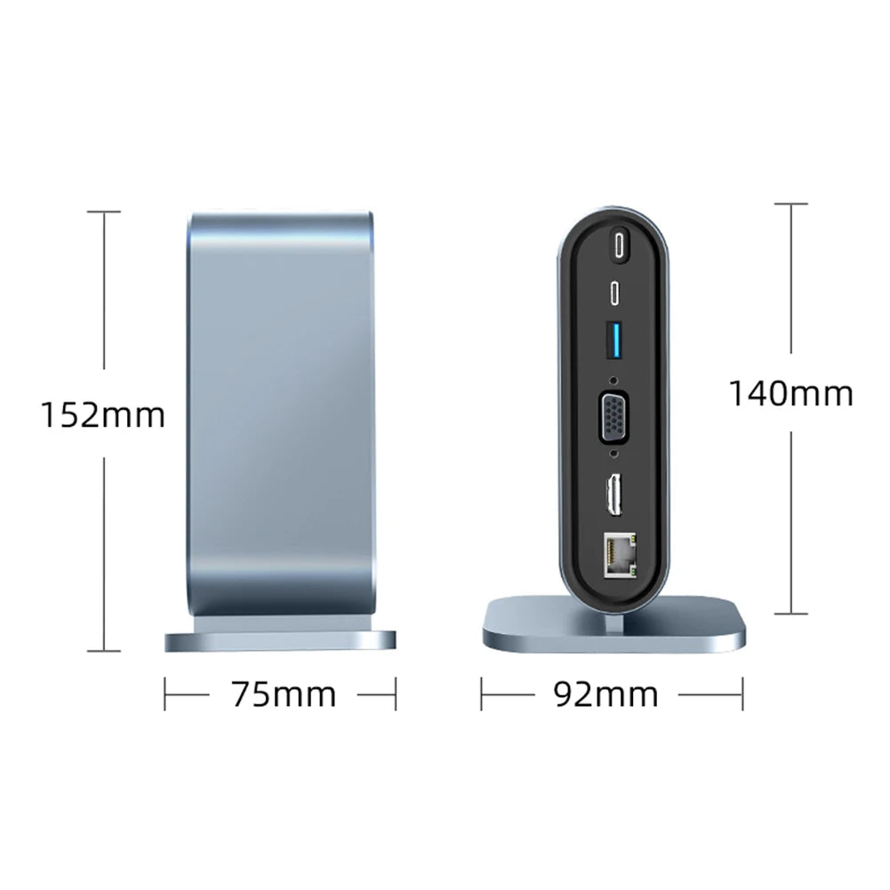 12-in-1 Vertical Docking Station USB C Docking Station TYPE C HUB USB Splitter HDMI 4K/LAN 100M/USB3.0 5Gbps/VGA 1080P/PD100W