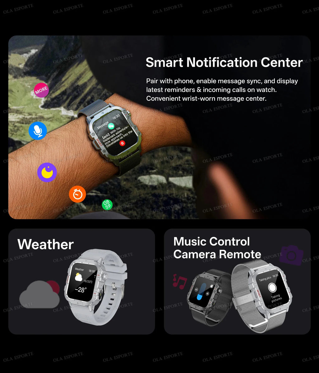 Military Outdoor Smart Watch Men’s GPS Tracking Flashlight Bluetooth Call 2.01" AMOLED Screen 5ATM Waterproof Sports Smartwatch