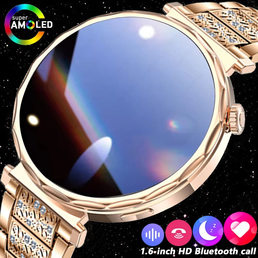 Bluetooth Call Smartwatches Ladies AMOLED HD Screen Heart Rate Monitor Bluetooth Call IP68 Waterproof Smart Watch 2025 New