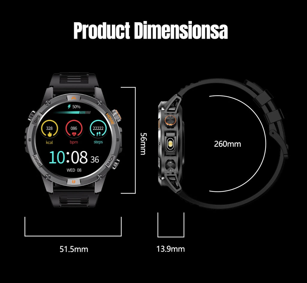 2026 GPS Military Smart Watches Men 10ATM Waterproof Call LED Flashlight 1.46" Rugged Tactical Watch Compass Fitness Smartwatch