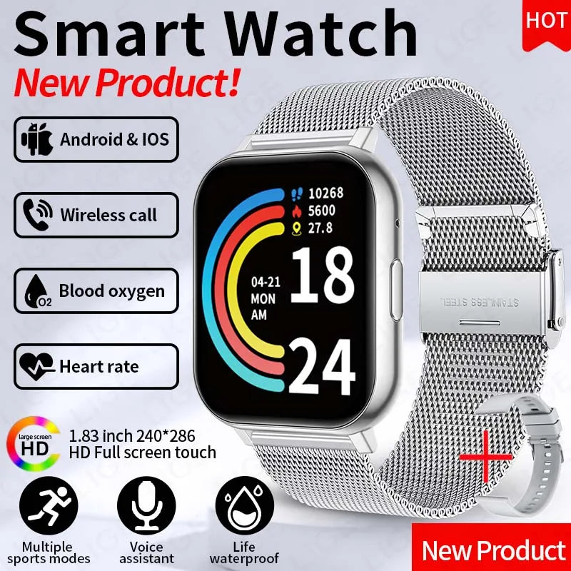 LIGE 1.83" HD Screen Smartwatch Fitness Health Monitor 2026 New Bluetooth Call Waterproof Call Reminder Smart Watch Men Women