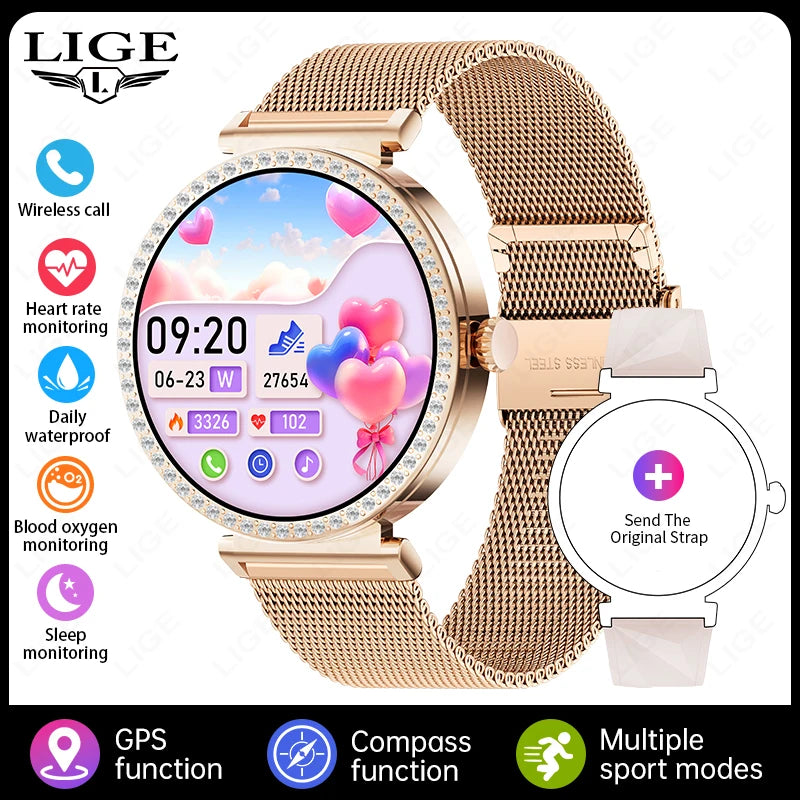 LIGE New 1.27" HD Screen Smart Watch For Women Health Band Waterproof Fitness Tracker Bluetooth Call Bracelet Ladies Smartwatch