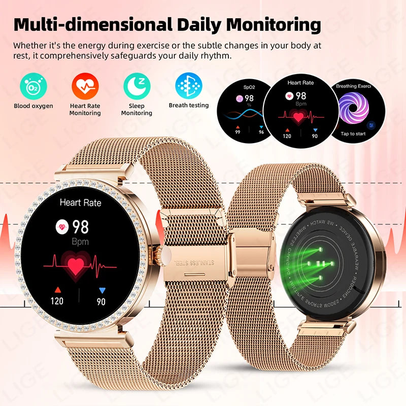 LIGE New 1.27" HD Screen Smart Watch For Women Health Band Waterproof Fitness Tracker Bluetooth Call Bracelet Ladies Smartwatch