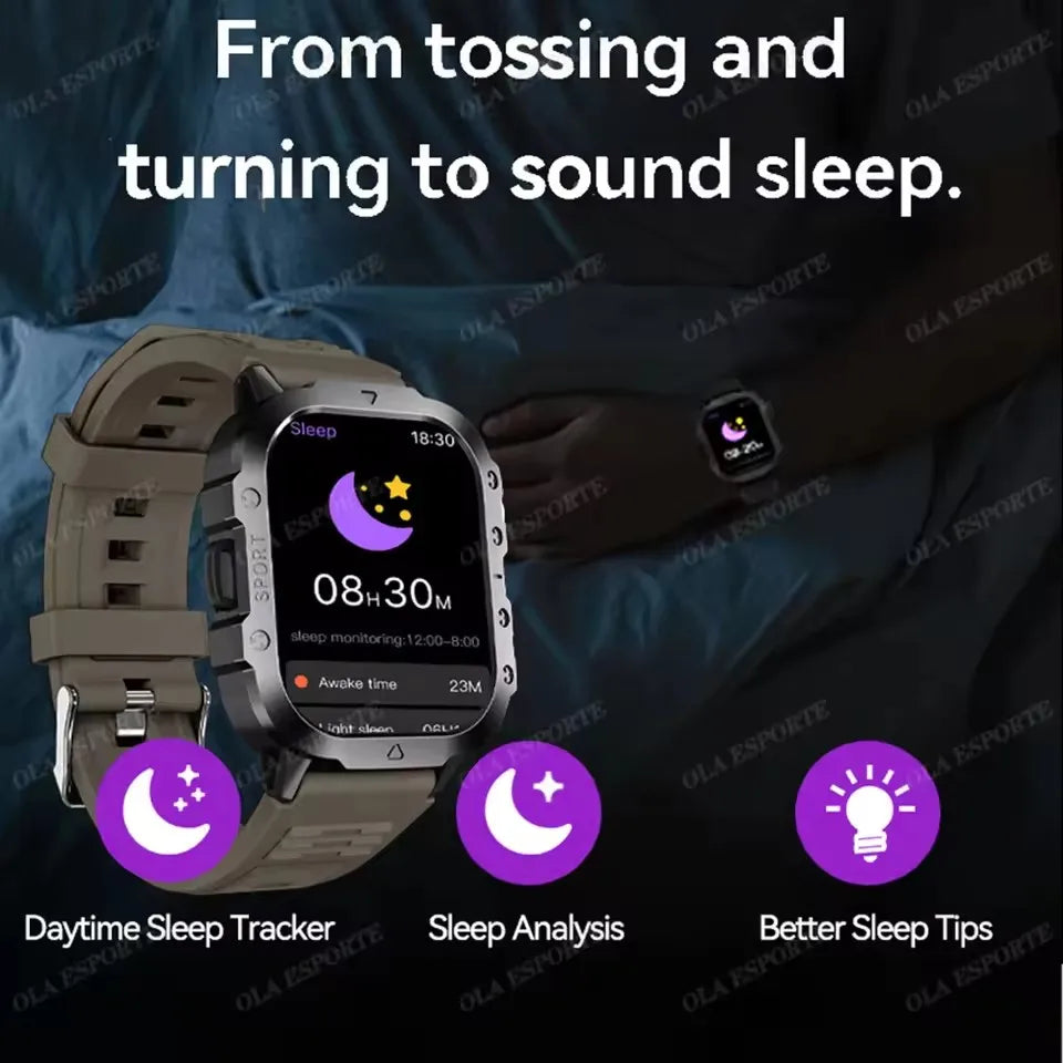 Military Smart Watch Men Waterproof Outdoor Sports Tracker LED Flashlight Bluetooth Call Men Smartwatch For Android iOS