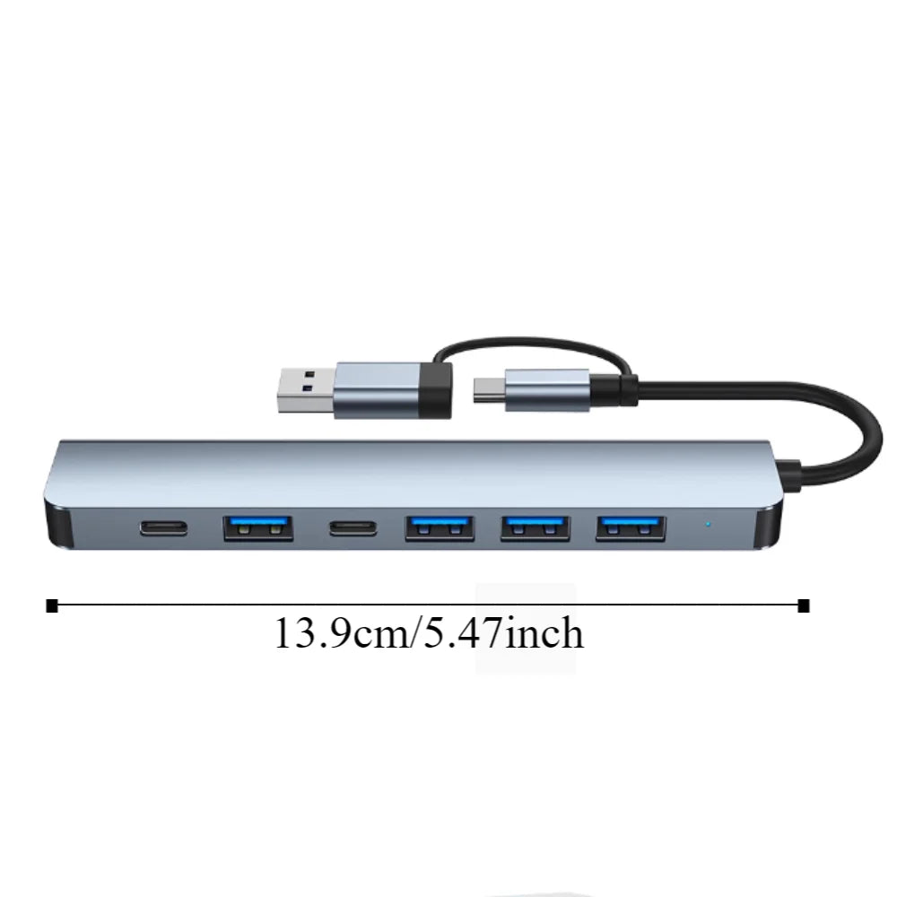 1 To 7 Type-c Expansion Dock Hub Multi Interface Multifunctional 7-in-1 USB Splitter Aluminum Alloy Grey Type-C Docking Station