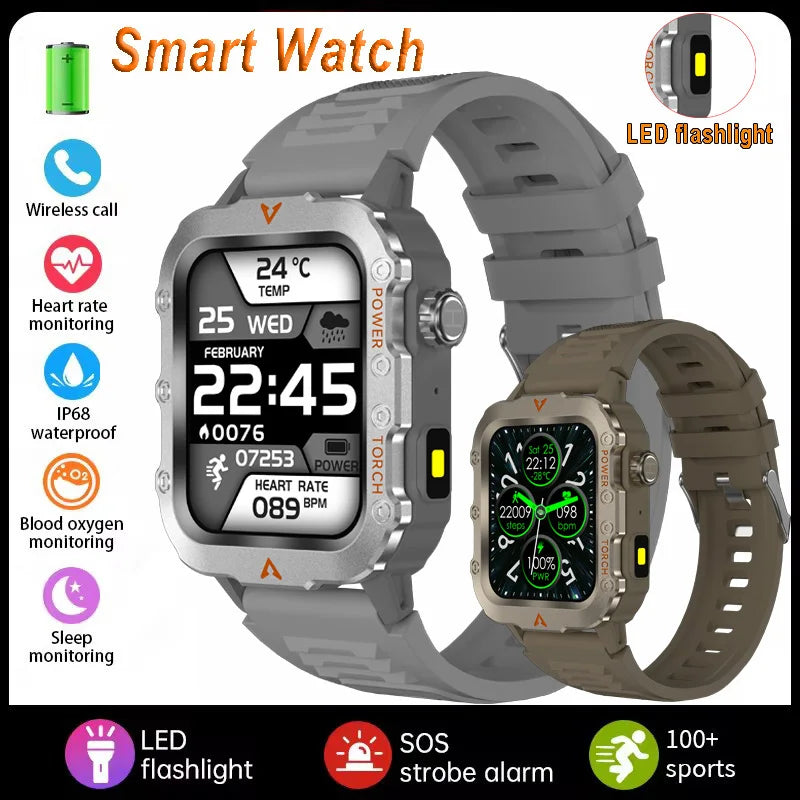2026 New Military Smart Watch Men IP67 3ATM Waterproof Outdoor Sports Fitness GPS Tracker Health Monitor BT Call Smartwatch LS