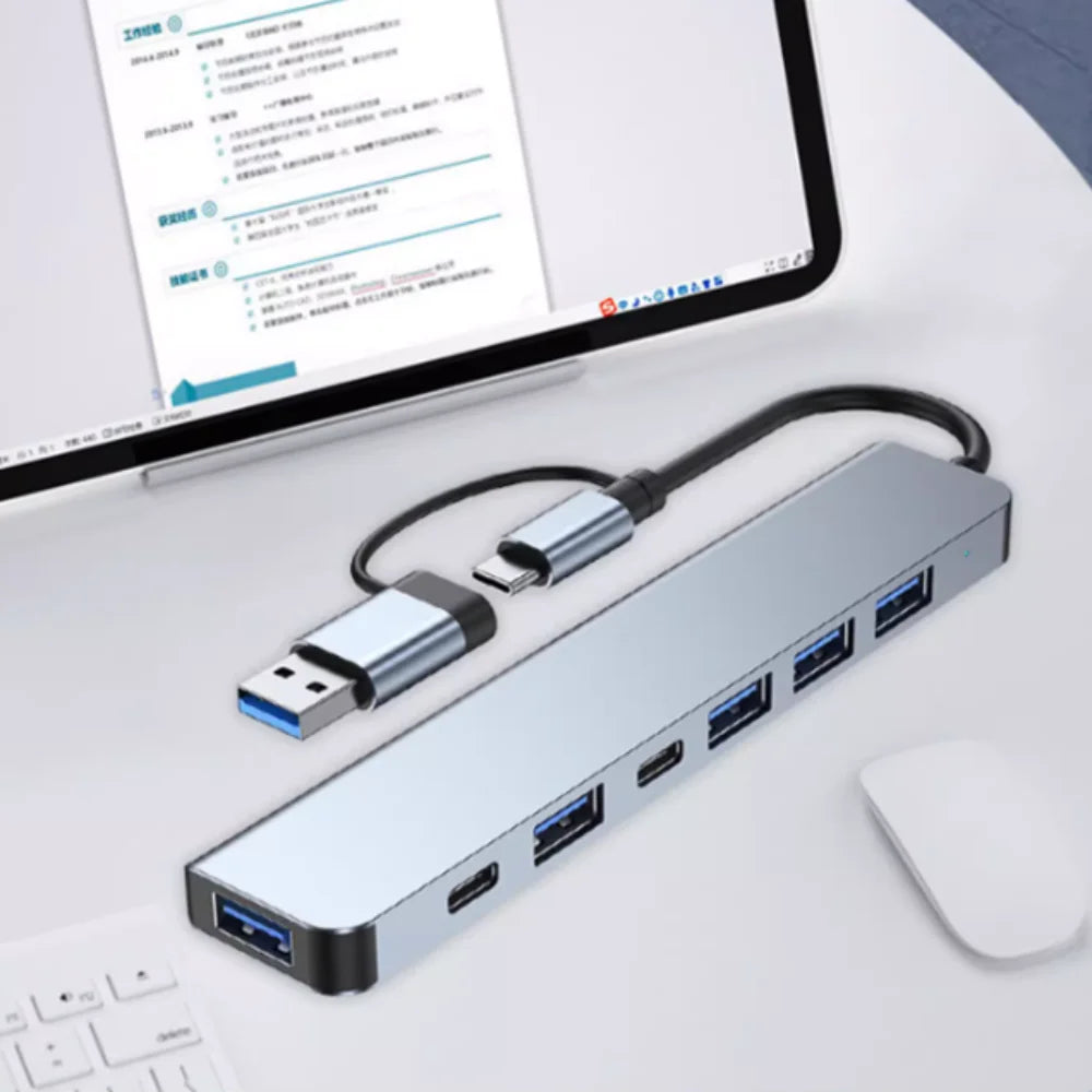 1 To 7 Type-c Expansion Dock Hub Multi Interface Multifunctional 7-in-1 USB Splitter Aluminum Alloy Grey Type-C Docking Station
