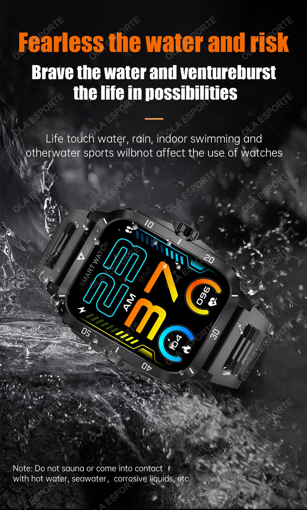 Smart Watch 3ATM Waterproof 1.96" IPS Screen Military KT71 Men 100+ Sport Mode Heart Rate Blood Pressure Bluetooth Call