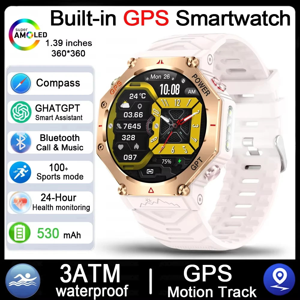 2026 NEW Military Outdoor GPS Sports Smart Watch Men 1.39" 5ATM Waterproof 530mAh ChatGPT AI Assistant Compass Smartwatch