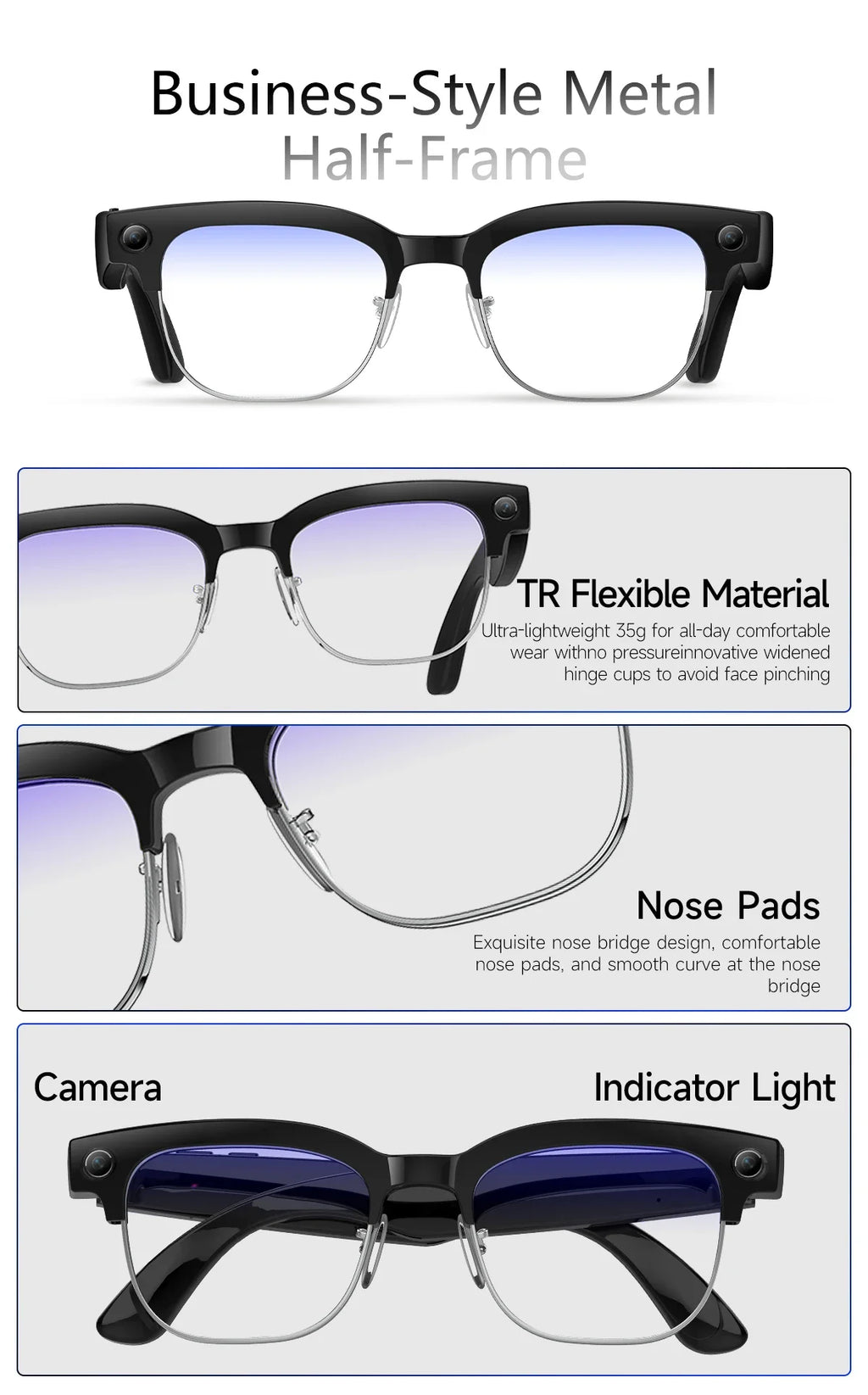 Smart Glasses 800W Camera 2026New Technologies Video Recording AI Photo Recognition Bluetooth Calls Voice Translation Sunglasses