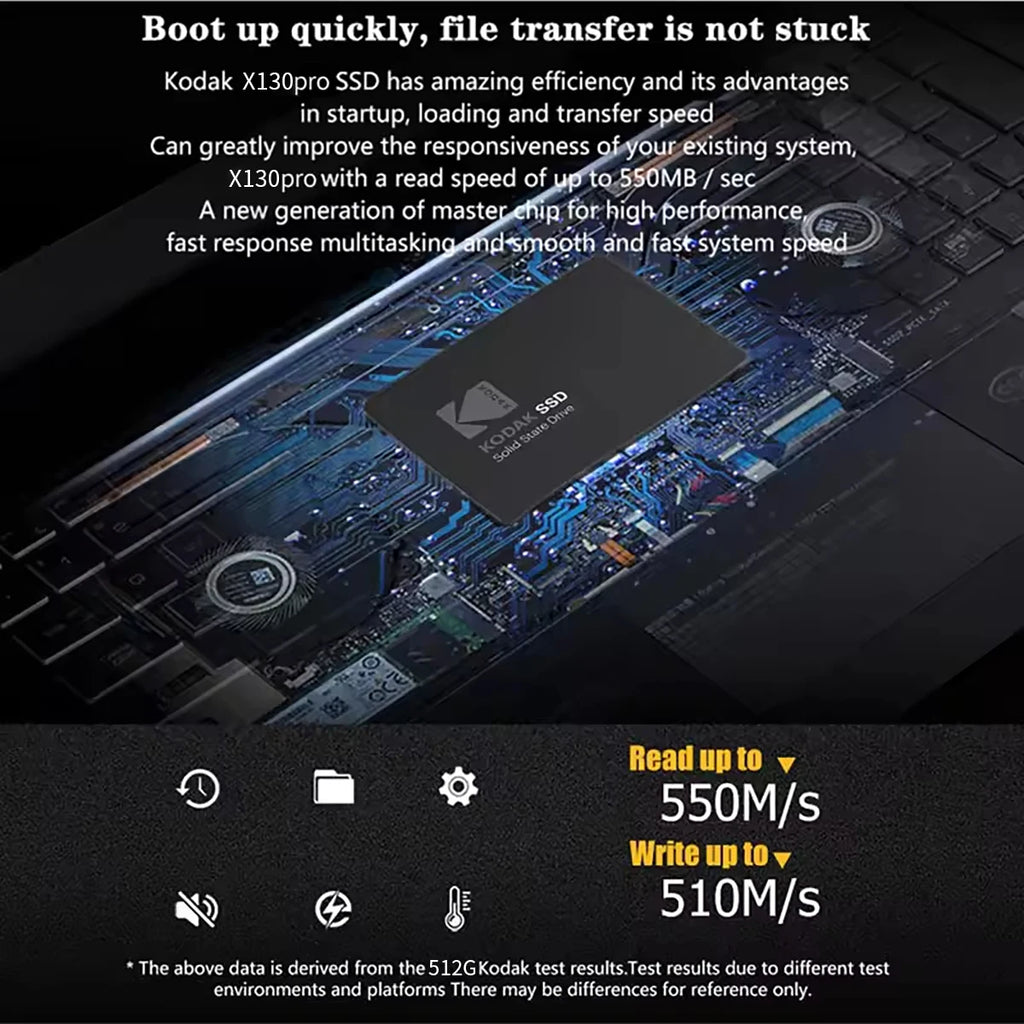 [Brand Storage] Kodak X130Pro Series Ssd-Sata3.0 Ultra-Fast 2.5inch Solid State Drive 512Gb/256Gb/128Gb - Durable Internal Storage for Laptops and Desktops