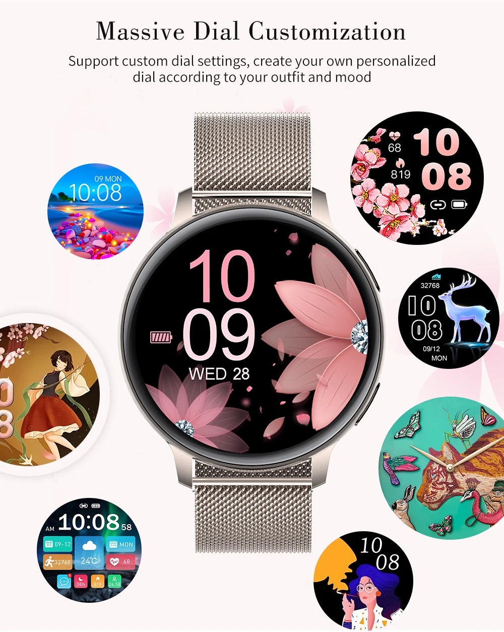 Women Smart Watch Blood Pressure Heart Rate Health Monitor Bluetooth Call Waterproof Ladies Fashion Smartwatch for Android IOS