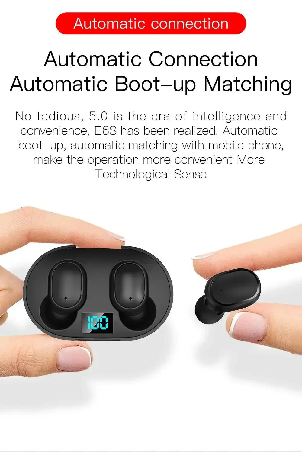 E6S Wireless Earbuds Noise Canceling Waterproof Ear Buds in-Ear Stereo Headphones with LED Display Charging Case