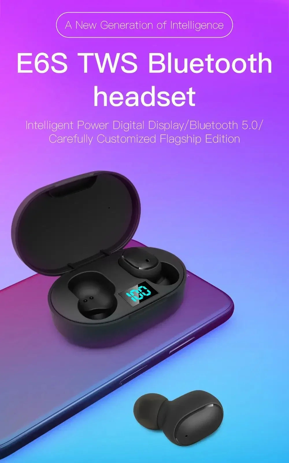 E6S Wireless Earbuds Noise Canceling Waterproof Ear Buds in-Ear Stereo Headphones with LED Display Charging Case